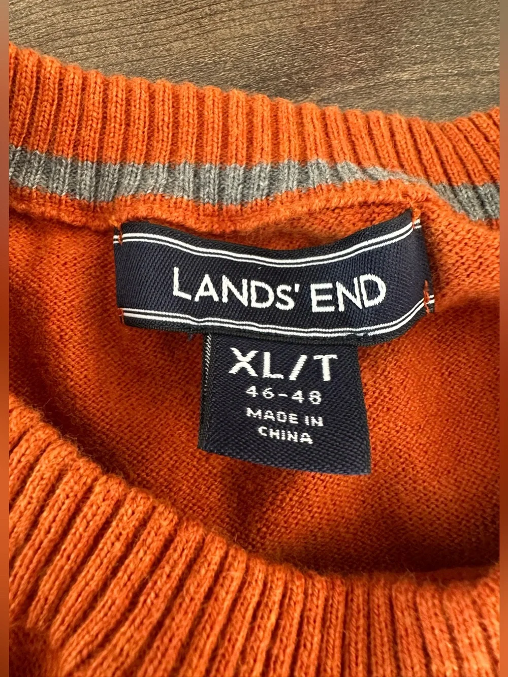 Lands’ End Cotton Cashmere Orange Crewneck Sweater XL Tall Fall Cozy